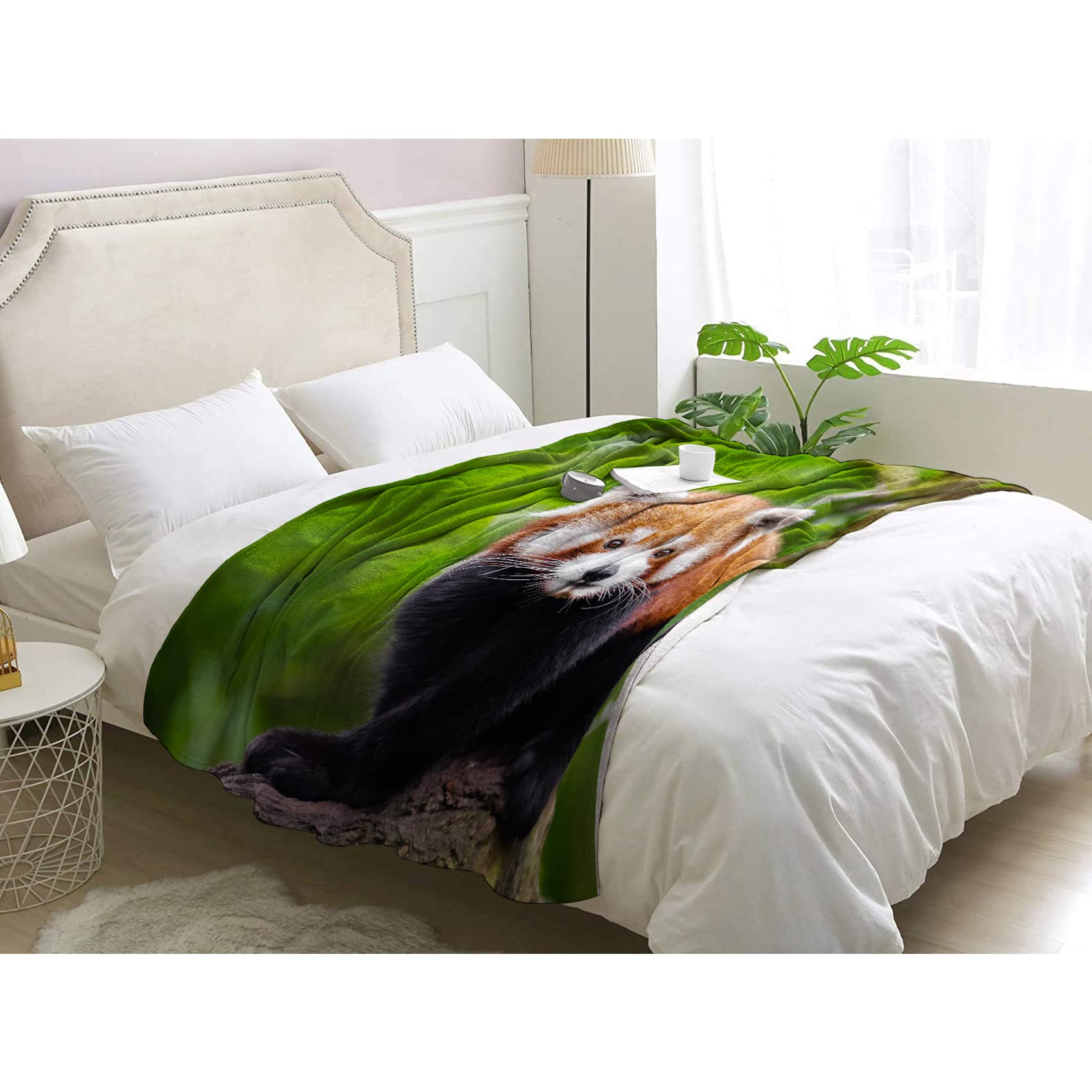Jeté de canapé 200x200 anti-froid en polaire douce avec motifs panda rouge