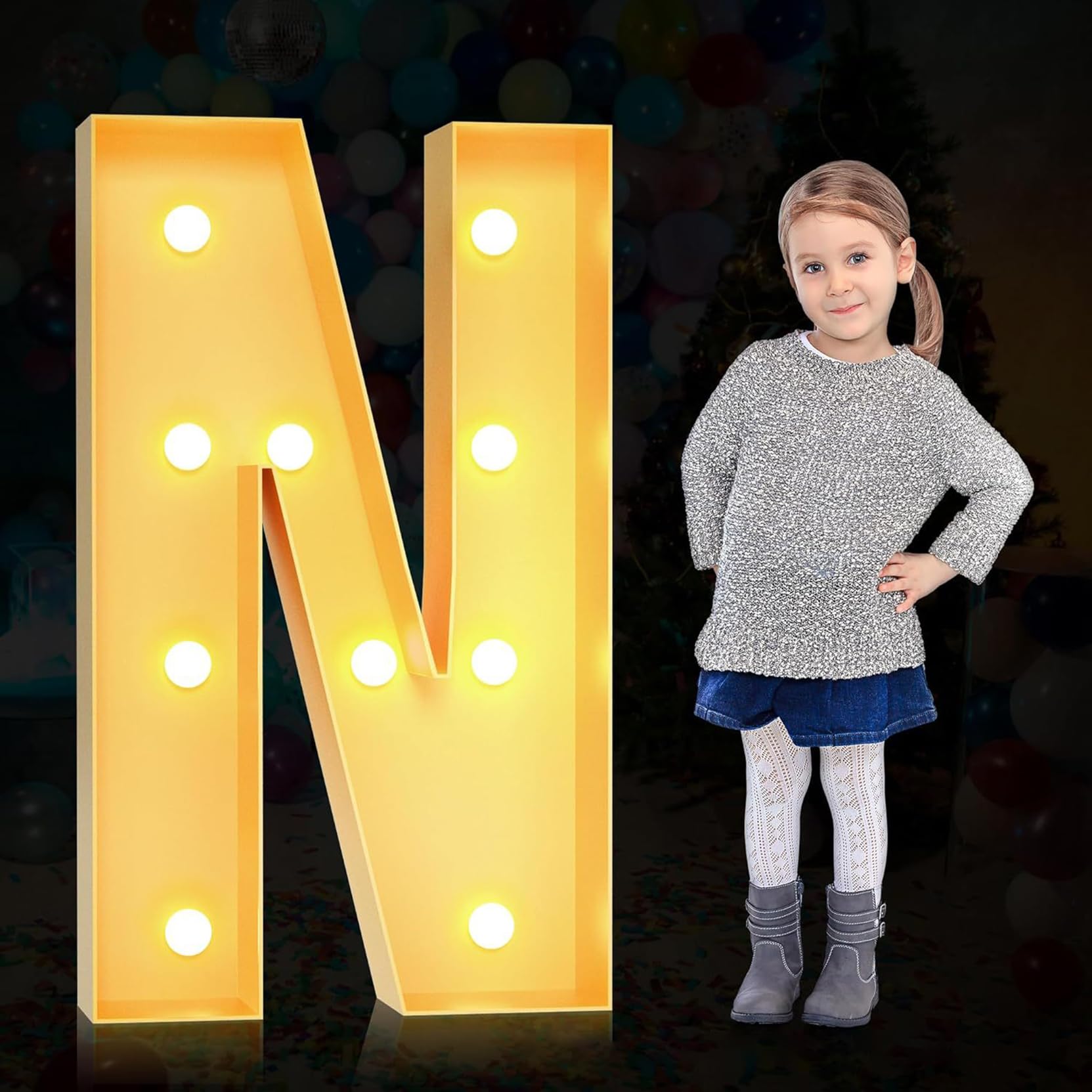 Large Marquee Letter Light Up, Decorative LED Alphabet Lights, Party Decor Pre-cut Foam Board Set for Wedding Birthday Holiday, Letter N, 70cm-2.3ft — image 1