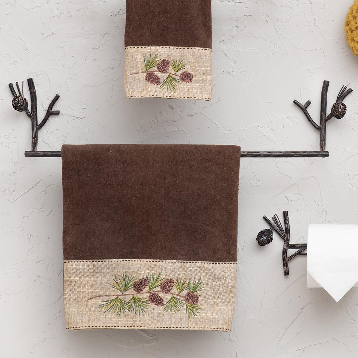 BLACK FOREST DECOR Pinecone Branch Towel Bar - 24 Inch, Bathroom Hardware, 24" W x 4 1/2" D x 5 3/4" H