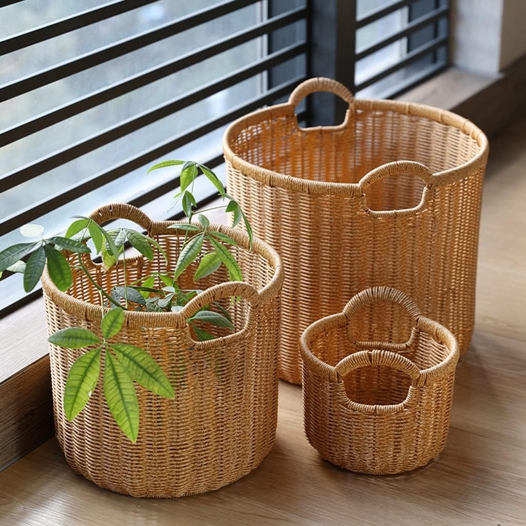Dirty Clothes Basket Imitation Rattan Dirty Clothes Basket Hotel Bathroom Laundry Basket Dirty Clothes Storage Basket (Braun 38.5 * 33cm)