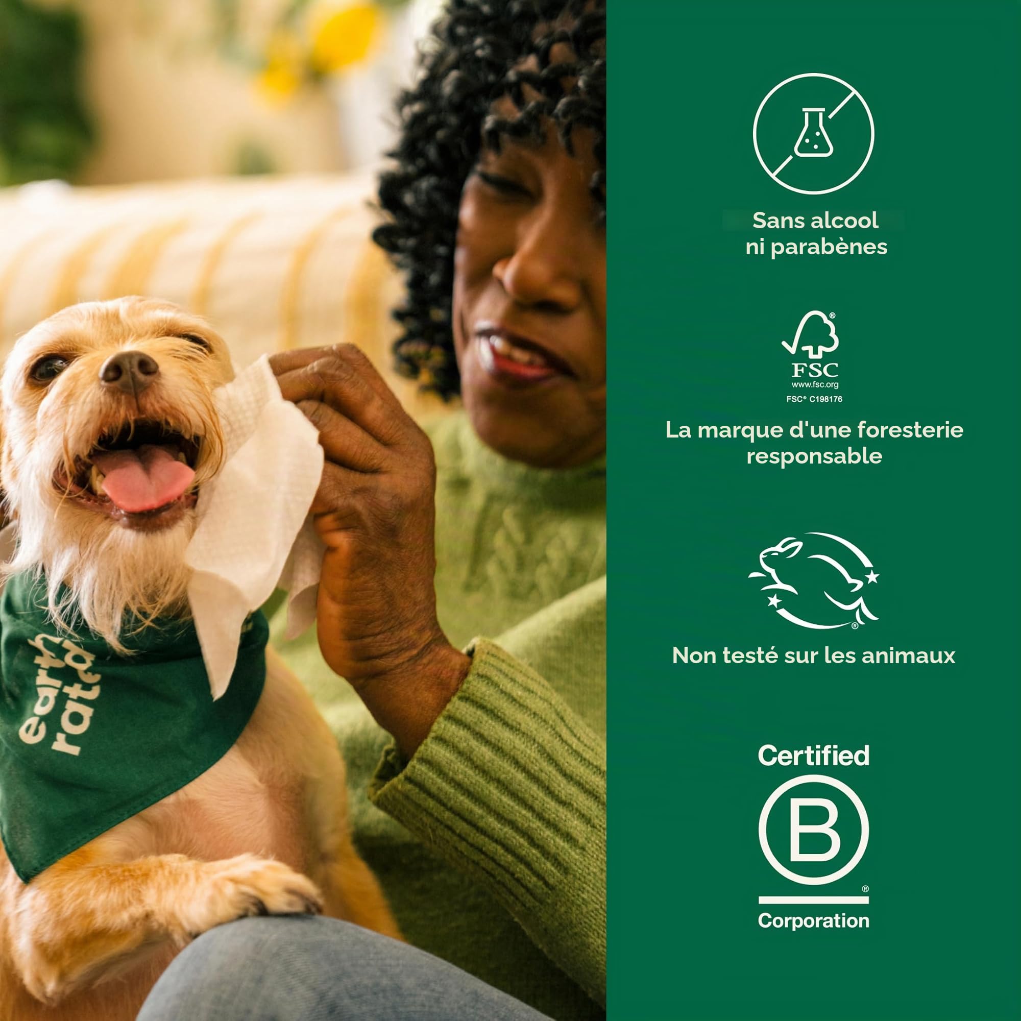 Earth Rated Lingettes hypoallergéniques pour Chiens, nettoyantes et Anti-odeurs, pour Pattes, Corps et arrière-Train, parfaites pour Chiots et Chiens Adultes, Parfum Lavande, 400 lingettes
