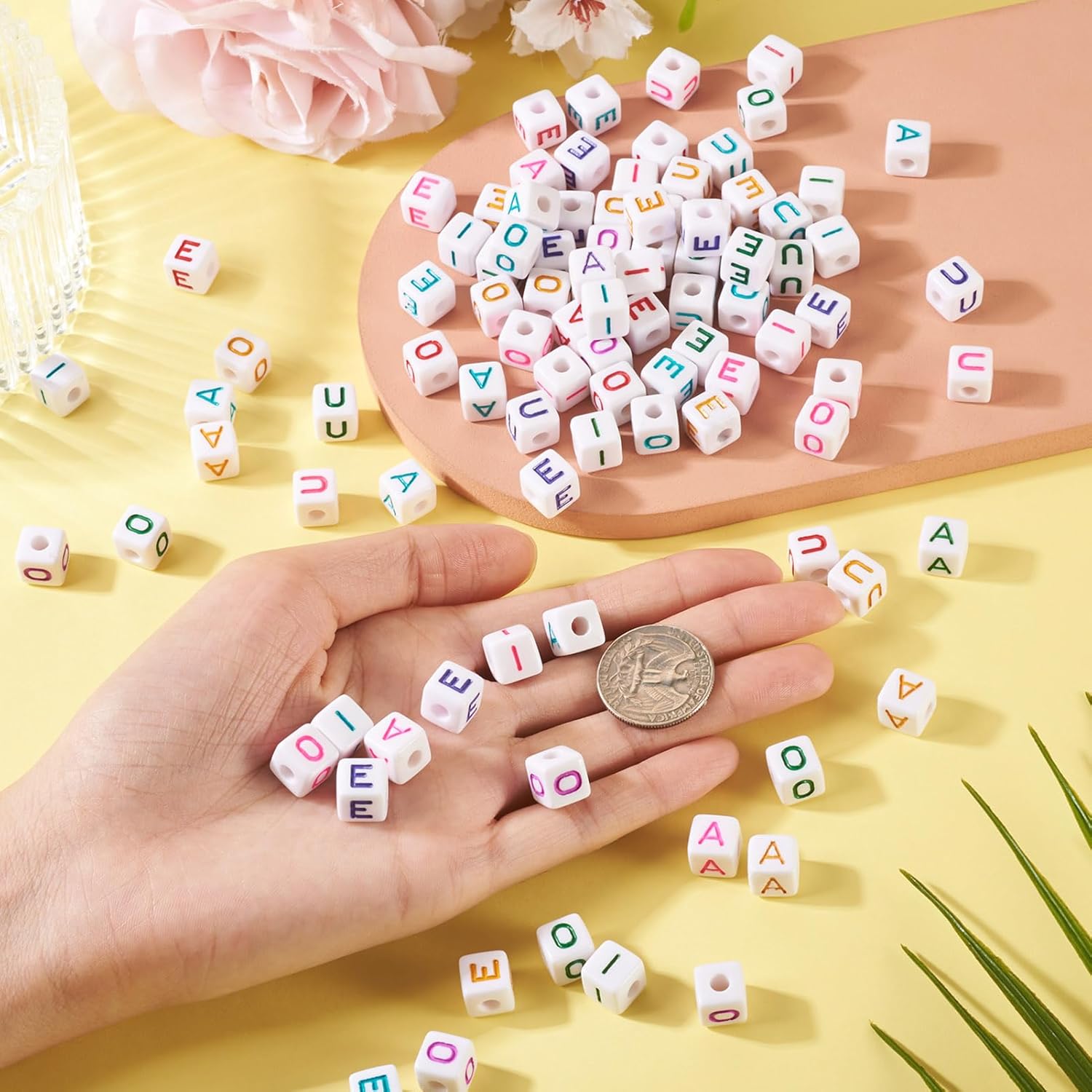 150Pcs Letter Acrylic Beads Square with A E I O U Capital Letters Alphabet Cube Bead DIY Jewelry Making Friendship Bracelet Necklace Earring Keychain Crafts Home Decor Accessories 10x9.5x9mm - Image 4