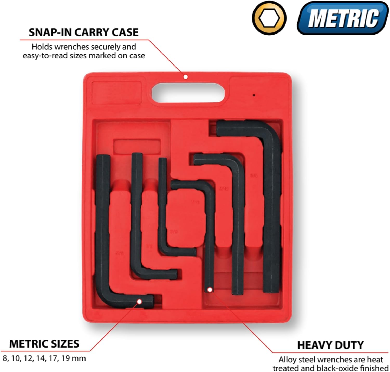 Performance Tool W1938 6 Piece Jumbo Hex Key Metric Set , Black