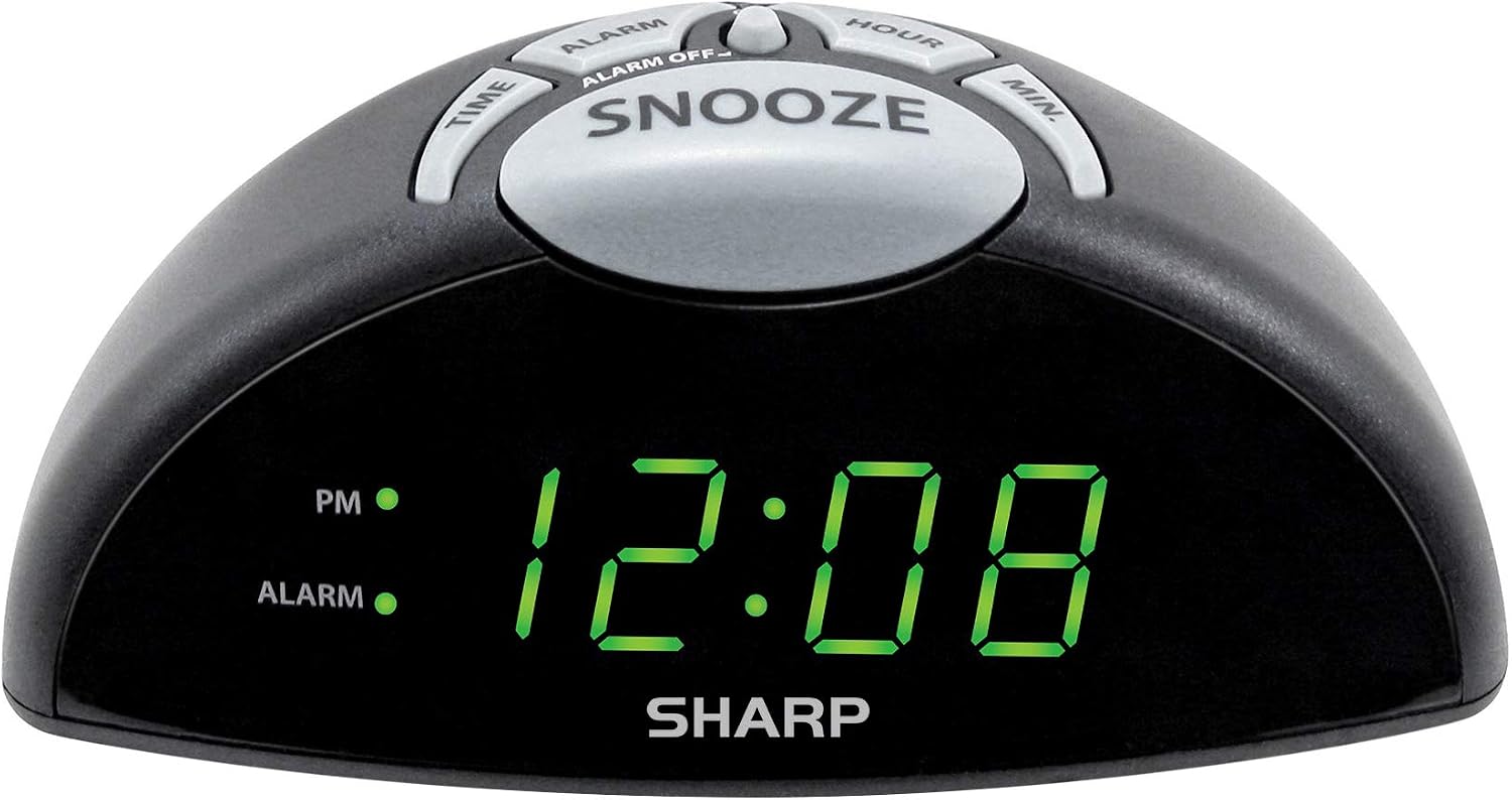 SHARP Digital Alarm Clock - Easy to See Green LED Display – Simple to Use Controls– Stylish Design, Simple Operation - Battery Backup