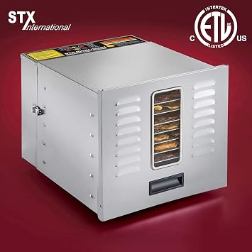 STX International Dehydra 1200W-XLS Food Dehydrator | Commercial Stainless Steel | Digital Controls | 10 Trays | 2 Food-Safe Mats | 1200 Watts | 97165F Temperature Range | 15-Hour Timer | Jerky Safe