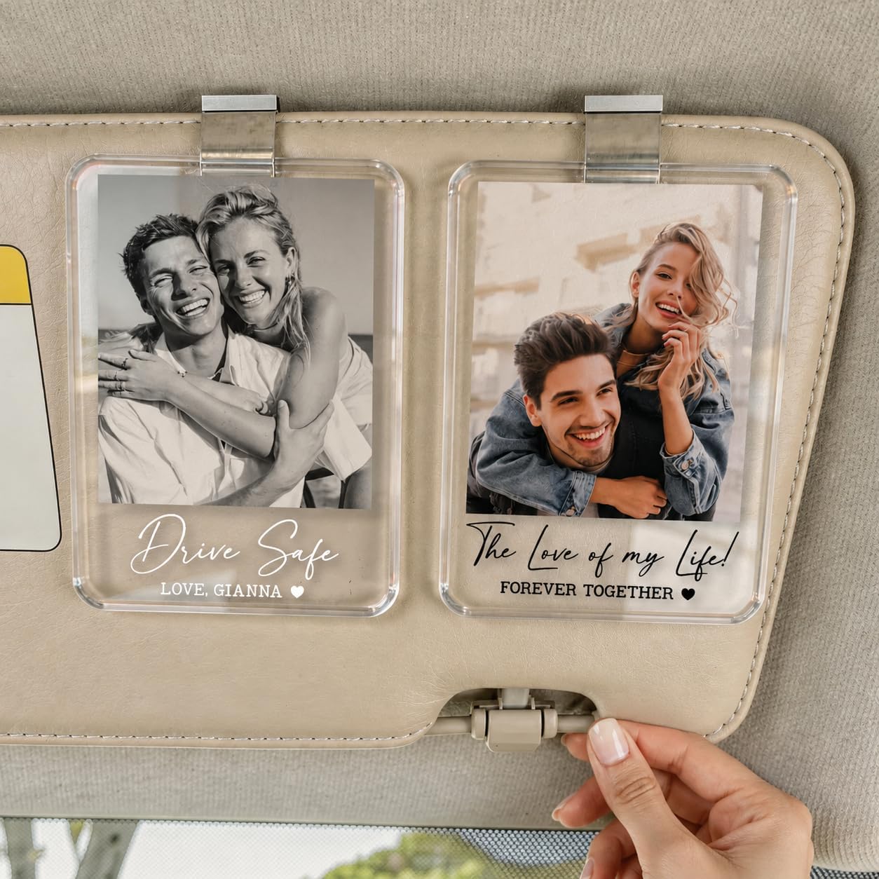 LullabyMall Personalized Couple Photo Car Visor Clip, Drive Safe I Love You Playing Card Clip, Custom Picture Gift for Husband, Anniversary, Birthday, Christmas, Valentine Gift 1
