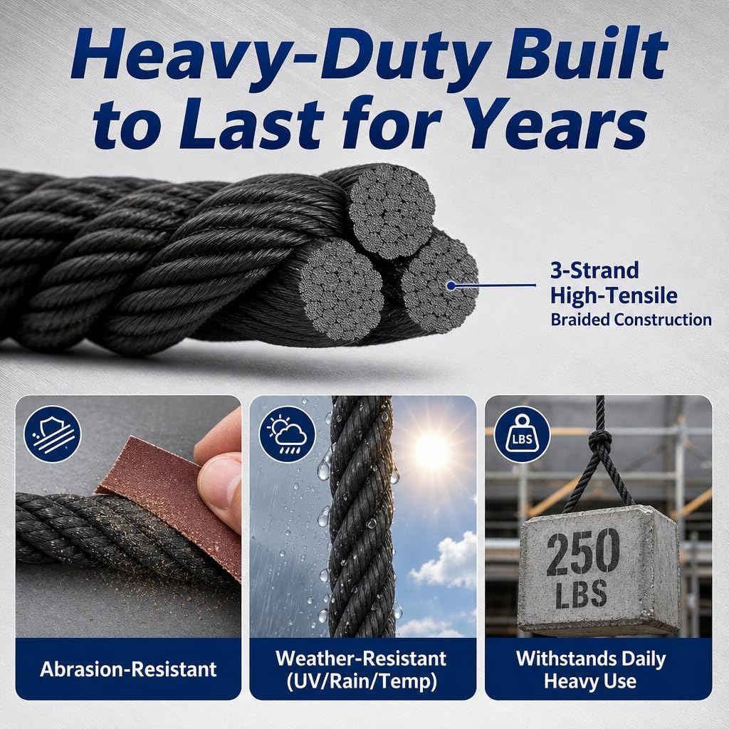 Extension Ladder Rope Replacement, 5/16 in AC30-2 Compatible with Werner | Fits up to 40ft single pulley extension ladders. Heavy-duty cut-to-fit black 5/16 in rope; not for double pulley.