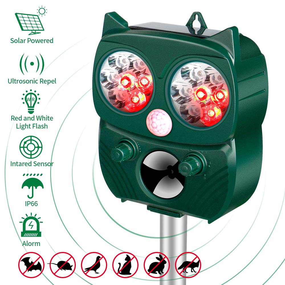 Profesional Repelente Gatos Ultrasonido, Ahuyentador de Gatos Exterior, Puede Repeler Eficazmente Gato, Pájaros, Zorros, Mapaches, Conejos y Roedores