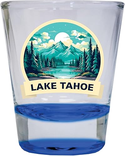 R and R Imports Lake Tahoe California Design A Souvenir - Vaso de chupito redondo de 1.5 onzas, color azul, paquete de 2