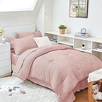 Vista 53 de HYMOKEGE Juego de edredón de sirsaca de 5 piezas, tamaño individual XL, color beige, cama de lujo en una bolsa para dormitorio, juego de ropa