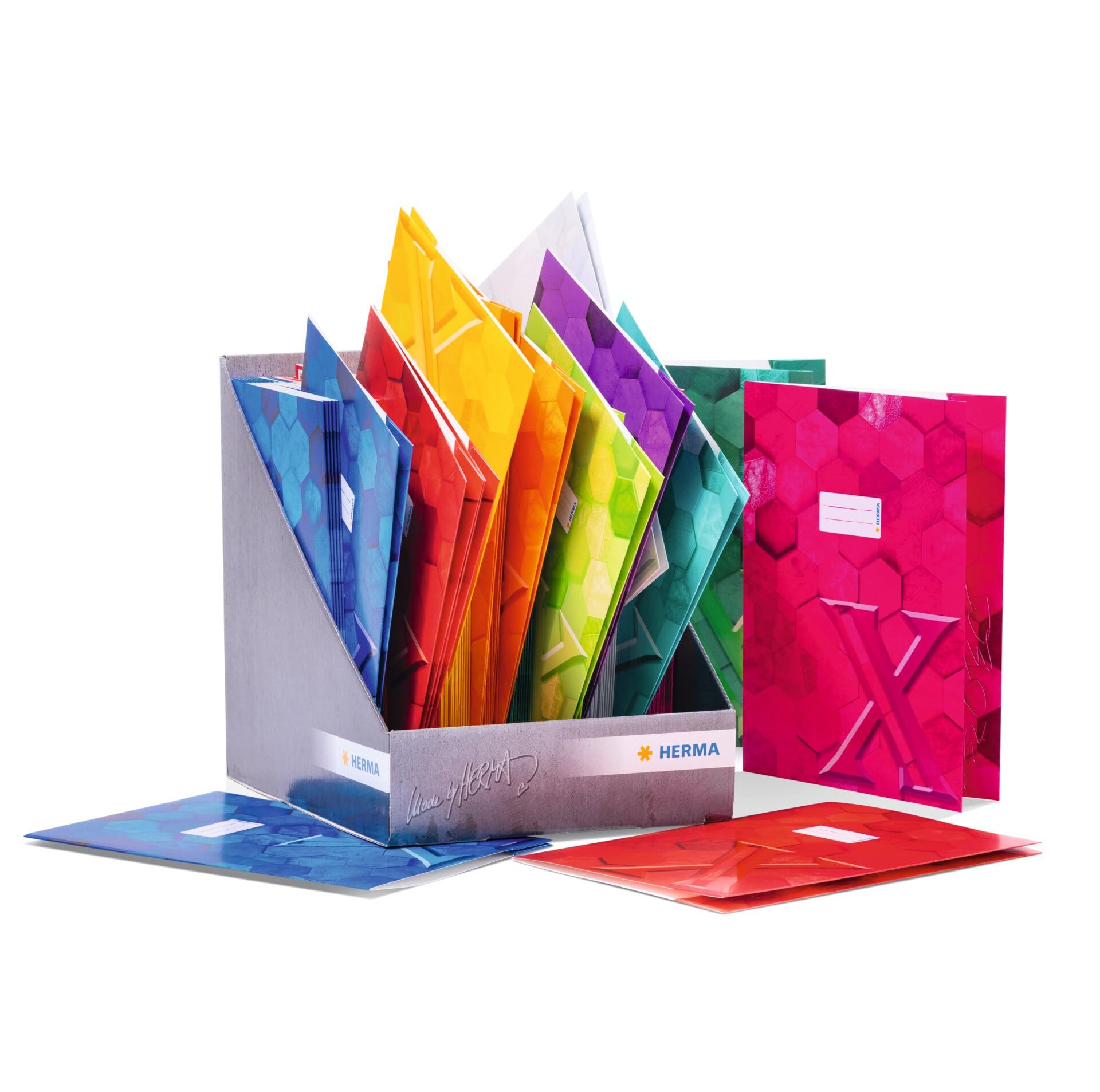 HERMA Set di 120 buste per quaderni, formato A4, in carta robusta e extra resistente, con motivo esagonale, per quaderni scolastici, colorati