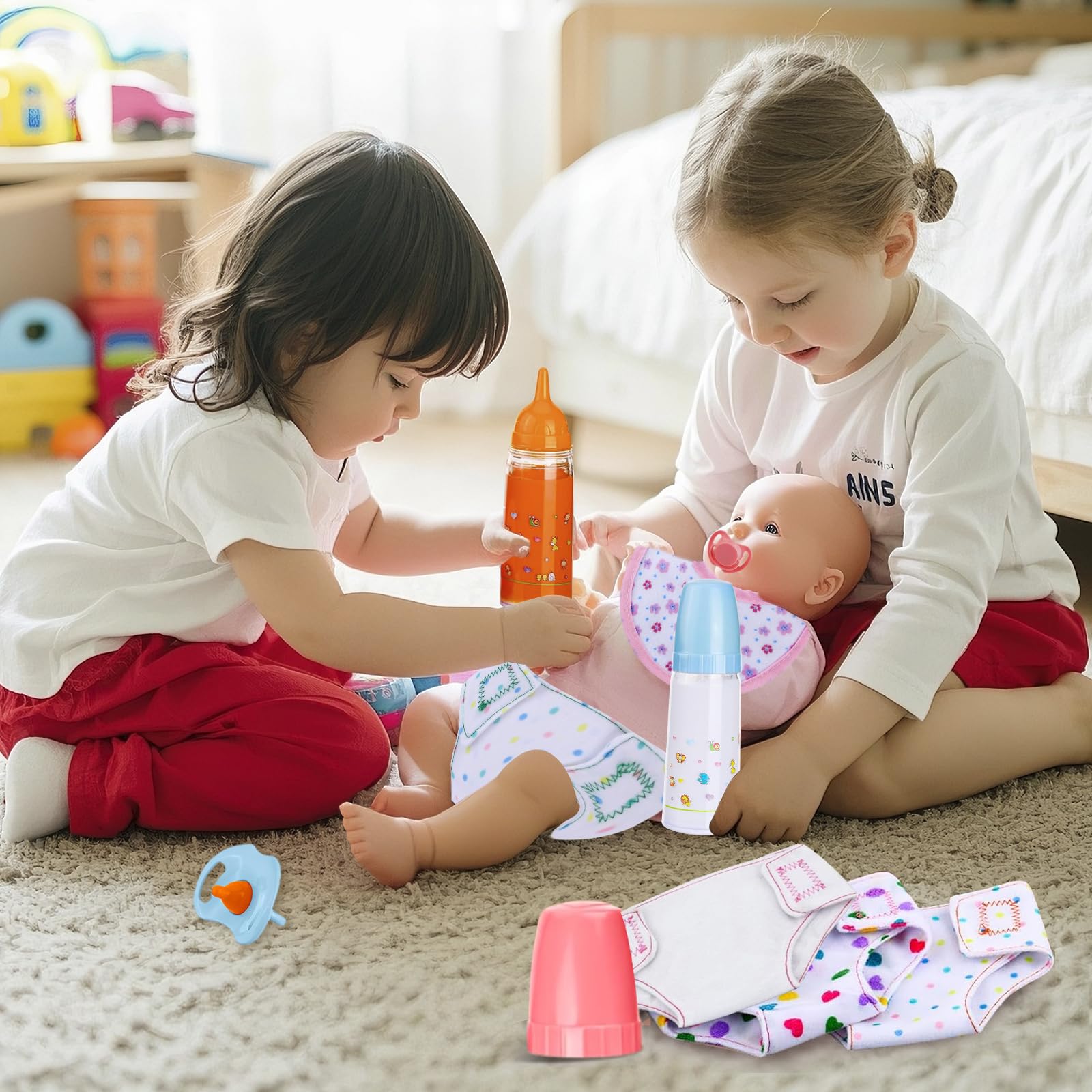 10 Pièces Biberon Magique pour Poupée Couche Poupee Bavoir Poupon Tétine Accessoire Poupon Cadeau d'enfant pour Anniversaire, Noël, Nouvel An
