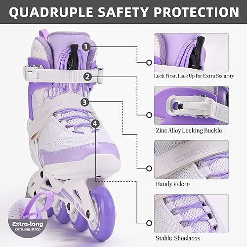 Miniatura 4 de Patín en línea para mujer - Patines en línea para adultos, para interiores y exteriores, blanco y morado, talla 5-12, Move