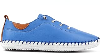 St Ives Azure Blue Leather Plimsoll