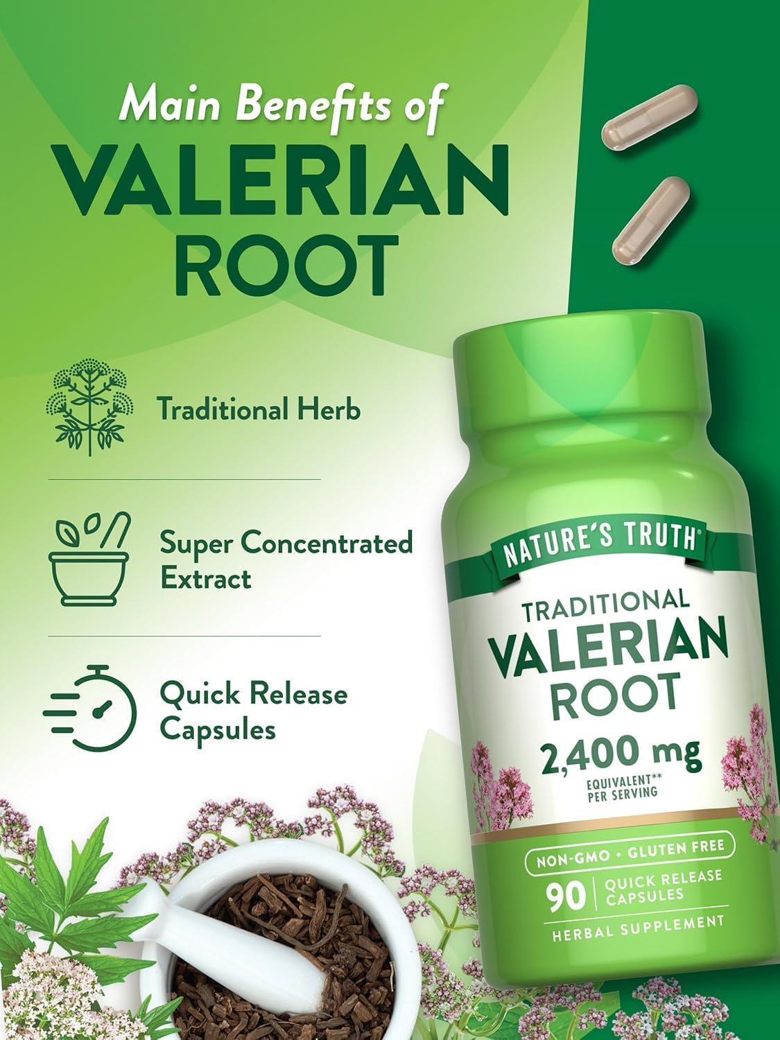 Nature's Truth Valerian Root 1200 mg Supplement 90 ea ( Pack of 3)