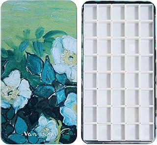 FCLUB Empty Watercolor Tin Paint Palette with 40Pcs Empty Half Pans and 40pcs 3M Adhesive Magnetic Squares