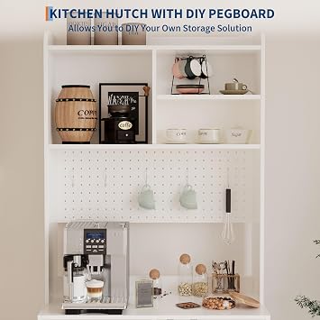 GarveeHome 71 in Pantry Storage Cabinet with Doors, Kitchen Storage Cabinets with DIY Pegboard & Adjustable Shelves, Hutch Cabinet for Kitchen Dining Room Living Room(31.5 in x15.5 in x71 in), White