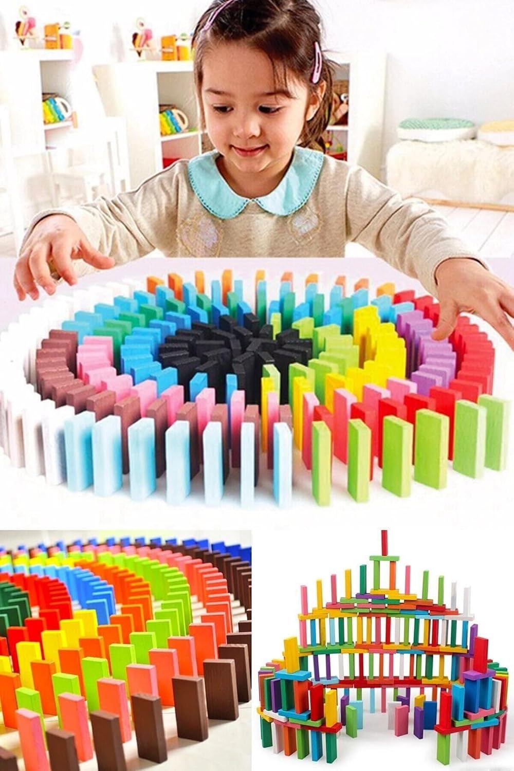 Oyunsal 100 Parça Renkli Ahşap Domino Taşı Seti