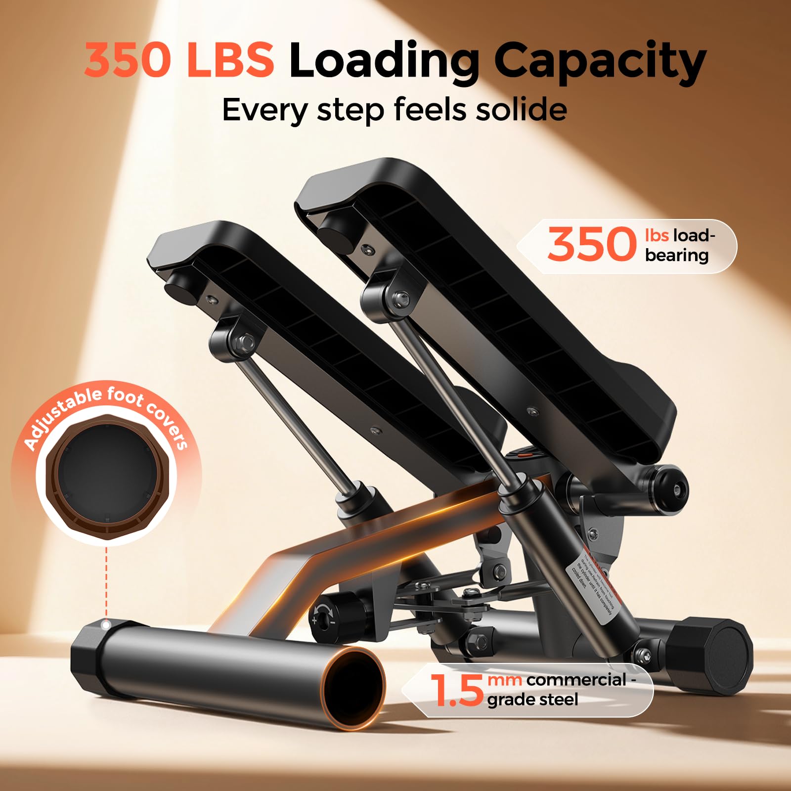 Sportsroyals Stepper Fitness 3in1 | Mini Stepper Fitness Casa con Bande di Resistenza + Monitor LCD, 150 kg (01-Improved Stepper)