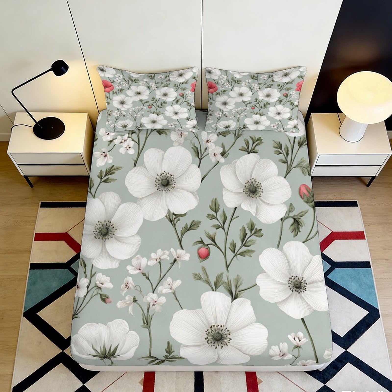 Decorative floral Fitted Sheet 3D Printed soft touch Microfiber, wrinkle resistant, guest room bedding, dustproof, apartment decor 90x200x25cm