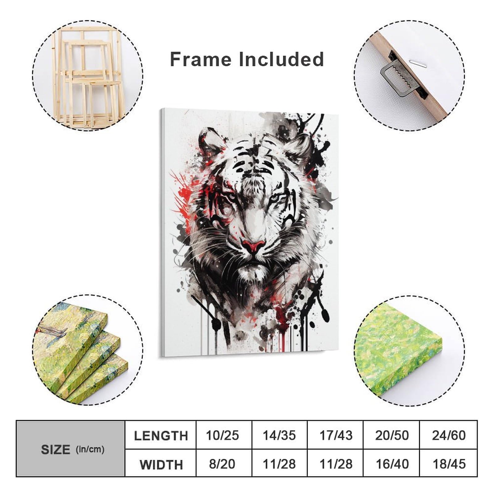 Amazon.co.jp: 絵画 ホワイトタイガーの肖像画インテリア 絵画 落書き