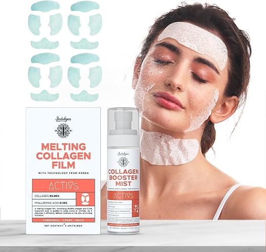 Indulgeo Essentials Melting Collagen Film Sheet Face Mask + Collagen Booster Mist Combo | Self-Dissolving Collagen Korean ...