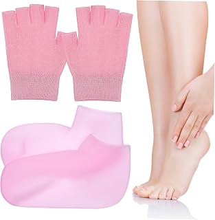 NIYANGLE 1 Juego guantes hidratantes de punto guantes de spa para manos secas durante la noche guantes sin dedos neopreno negro guante de spa calcetines de spa hidratantes Acetato