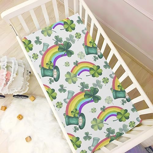 Miniatura 6 de Sábanas para cuna de bebé con diseño de trébol del día de San Patricio, sábanas suaves y transpirables para todas las estaciones, colchón de cama
