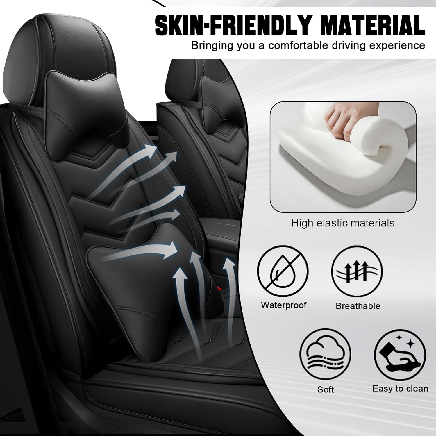 Car Seat Cover for KIA Sportage Hybrid 2023-2026, Seat Covers Full Set,Non-Slip Waterproof seat Cover,Wear-Resistant Nappa Leather car seat Covers. (Luxury 5 Seats/Pure Black)