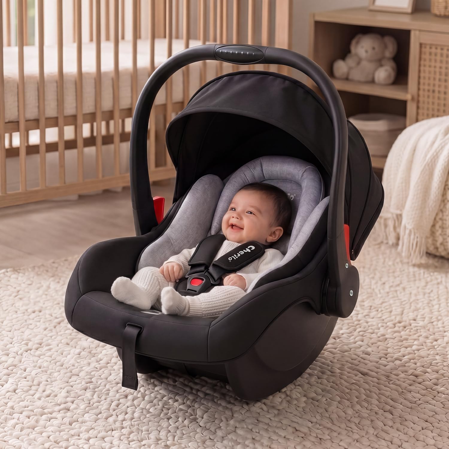 Cherilo Carry Cot for New Born Baby, 4 in 1 Kids Carry Cot, Multipurpose Infant Car Seat & Rocker for Infant Babies of 0 to 15 Months with 3-Point Safety Harness, 13 Kgs Capacity, Black + Grey-image-15
