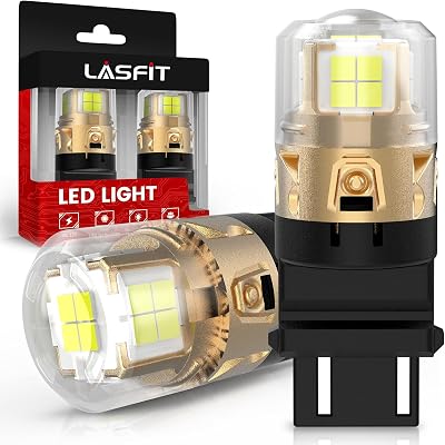 LASFIT L2 3157 LED Reverse Bulbs, 2026 Upgraded Super Bright 6000K Xenon White, 3156 3056 3057 3047 4114 4157 4057 LED Lights with Projector for Backup, DRL, Replacement Lamp, 2pcs