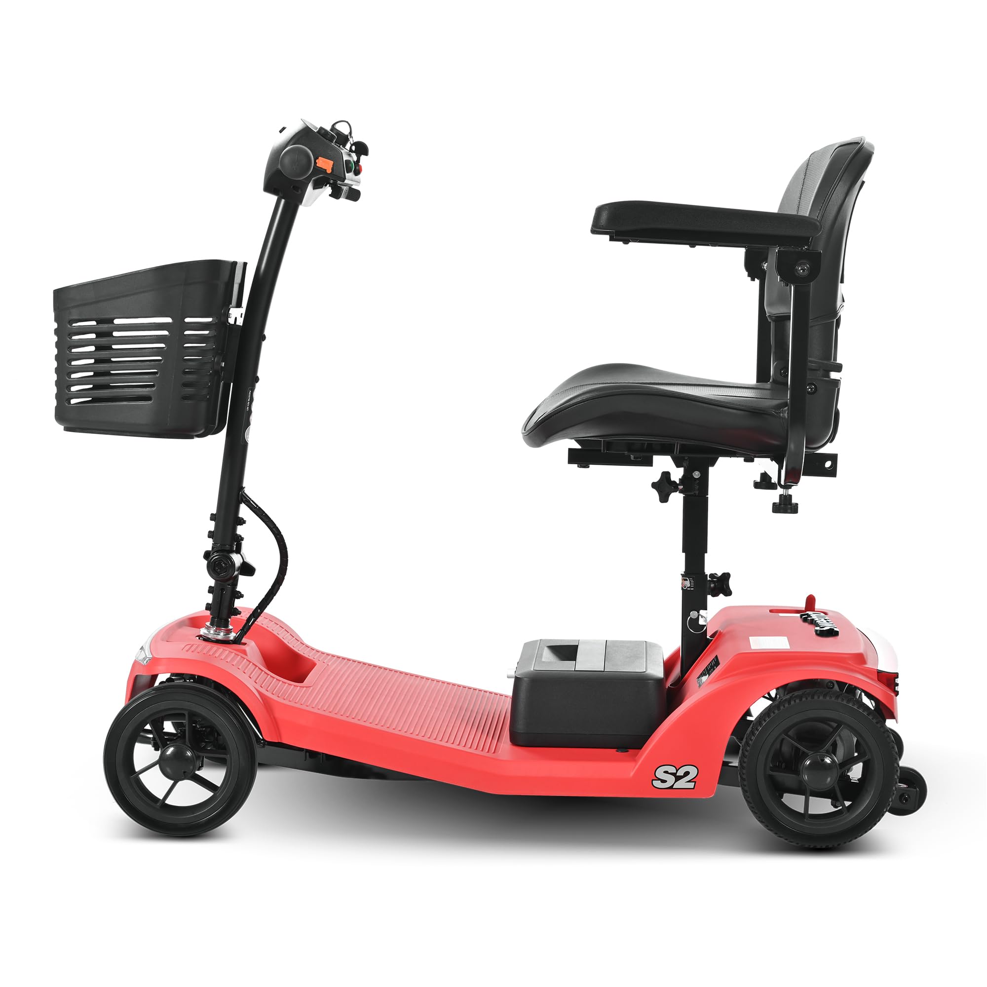 Mobility Scooter elettrico pieghevole per anziani e anziani, portata 15 km, batteria rimovibile da 12 Ah, portata 136 kg, motore da 250 W + porta USB (rosso)