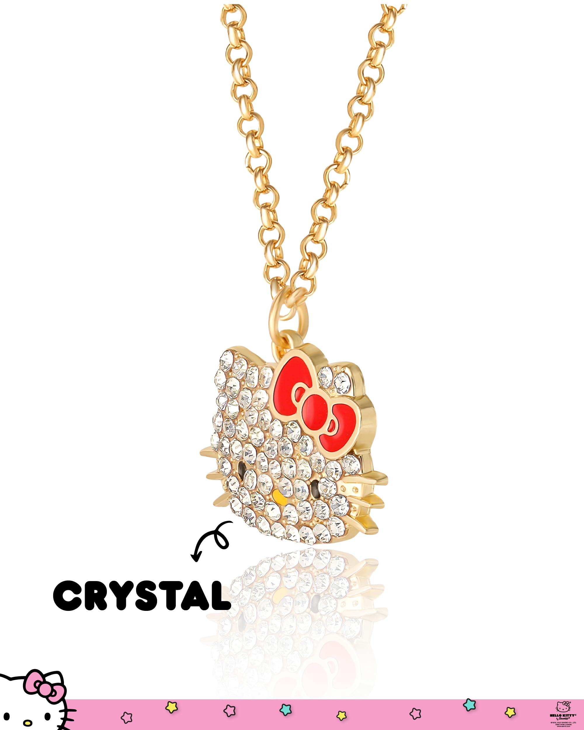 SALLY ROSE Hello Kitty Necklace for Women with Pave Crystals, 16"+3" Gold Plated and Enamel Sanrio Pendant Necklace Official License