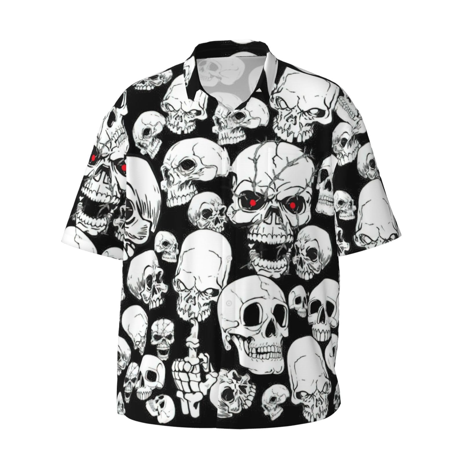 Migpkd Evil Skull Men's Hawaiian Shirt Short Sleeve Printed Casual Button Down Aloha Shirt Black