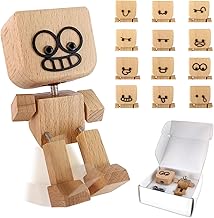 Audasi Shaking Wooden Man Figurine, Handmade Shaking Feet Wooden Doll with 12Pcs Expressions Charming Little Wood Figure That Sways Car Ornaments Funny Wood Desktop for Car Dashboard Decor Gifts