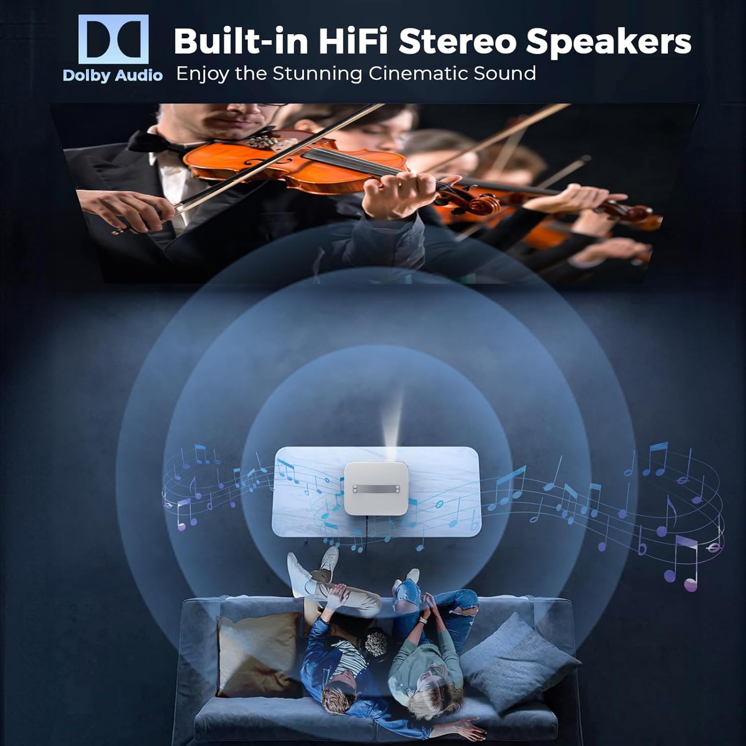 [AI Movin 2.0 OS/2000 ANSI/Official-Apps] Outdoor-Projector-4k with WiFi and Bluetooth, 35W DoIby Audio, AI Auto Focus with HDR10+, Lisowod 4k Support Portable Smart Proyector Comp...