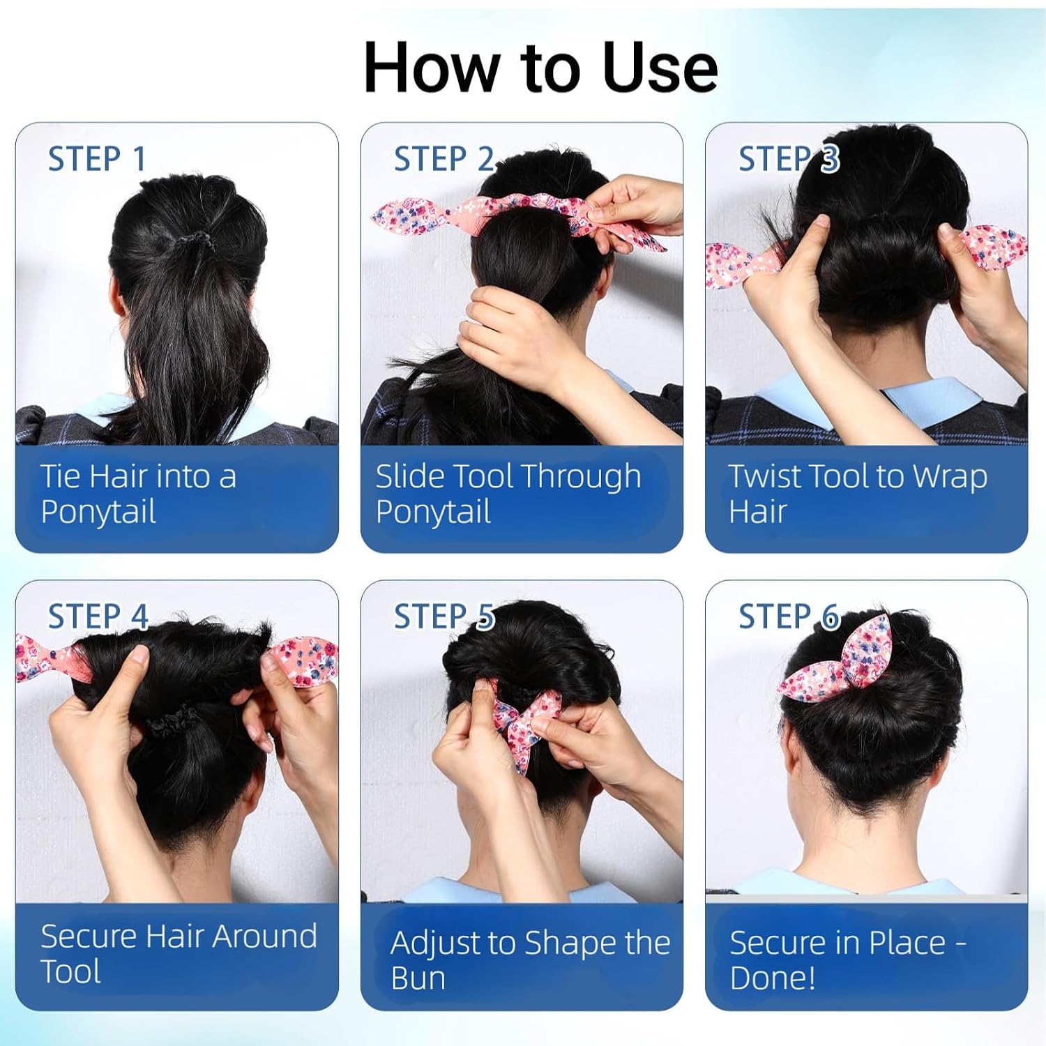 4 Pcs Hair Bun Maker for Women - Gentle Soft Sponge Tool for Fine/Medium/Thick Hair, 6-Step Easy 30-Second Styling, Floral Design for Work/Weddings/Parties