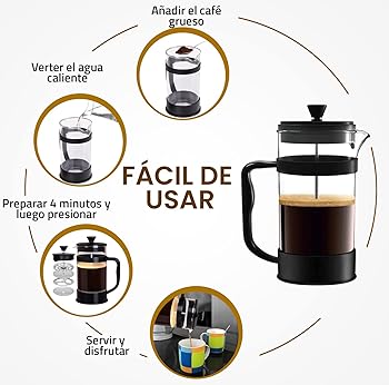 KICHLY Cafetera de prensa francesa Vidrio resistente al calor carcasa de acero inoxidable 1000ml / 1 Litro / 34Oz3