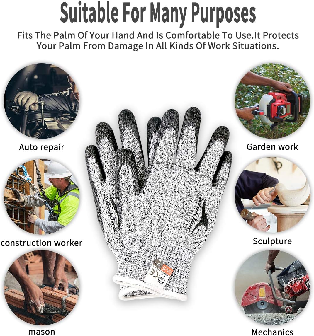 Product Deal Achiou Cut Resistant Working Gloves Level 5 Protection, Touchscreen, Lightweight, Power Grip Resin Coated Multifunctional Gloves for Gardening, Fishing, Work, Construction, Clamming, Restoration Work