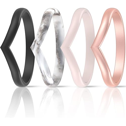 ThunderFit Thin Heart Shaped Silicone Wedding Rings for Women - 8 Rings / 4 Rings / 1 Ring - Stackable Rubber Engagement Bands - Width 2.7mm - Thickness 2mm