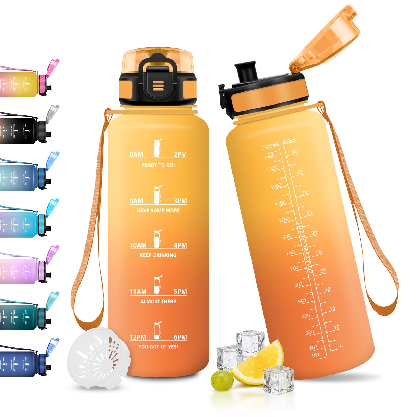 JAPORIA 1.5L Water Bottle Time Scale BPA Free Motivational Reusable Leakproof Water Bottle for Camping Outdoor Yoga