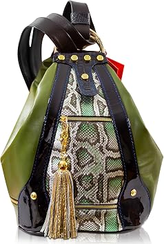 Designer Backpack Bucket Purse Sling Watercress & Gold Python Embossed Leather Tote Bag Italian Handbag