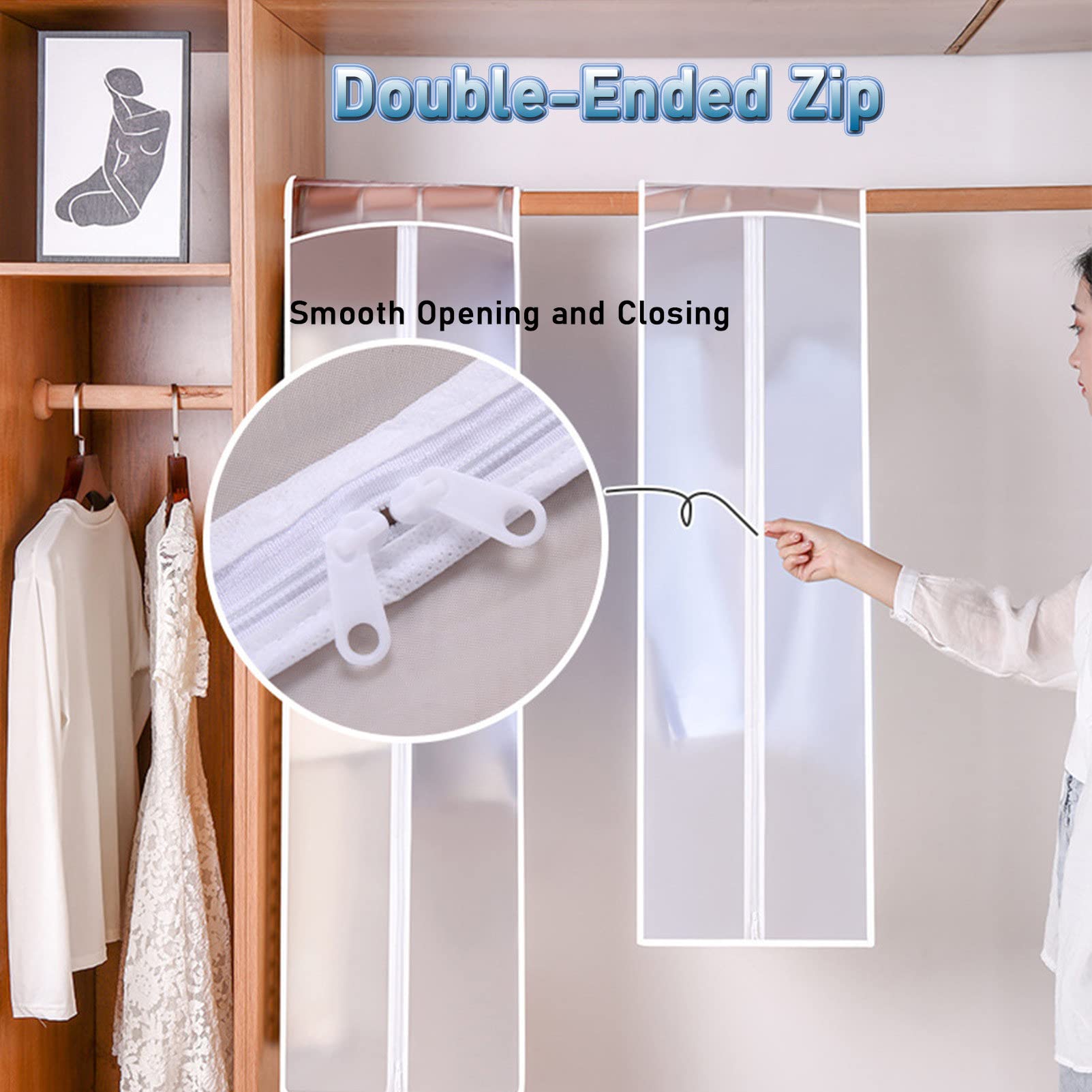 Cremallera 3D Funda antipolvo para ropa Almacenamiento de ropa Armario Funda parzador para el hogar Bolsas Trajes de vestir Bolsas para ropa, 60 x 30 x 110 cm (transparente 60 x 50 x 120 cm)