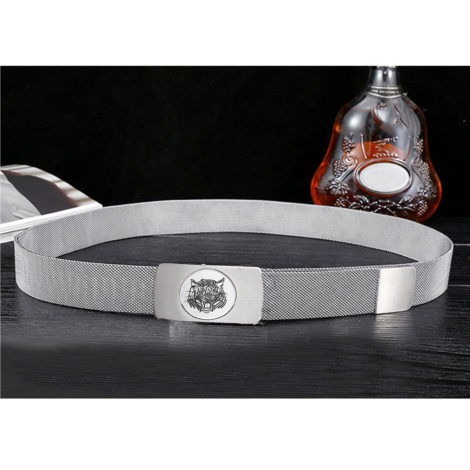 Ceintures magnétiques en métal pour hommes, ceinture tressée en acier inoxydable sans cuir pour hommes avec boucle automatique