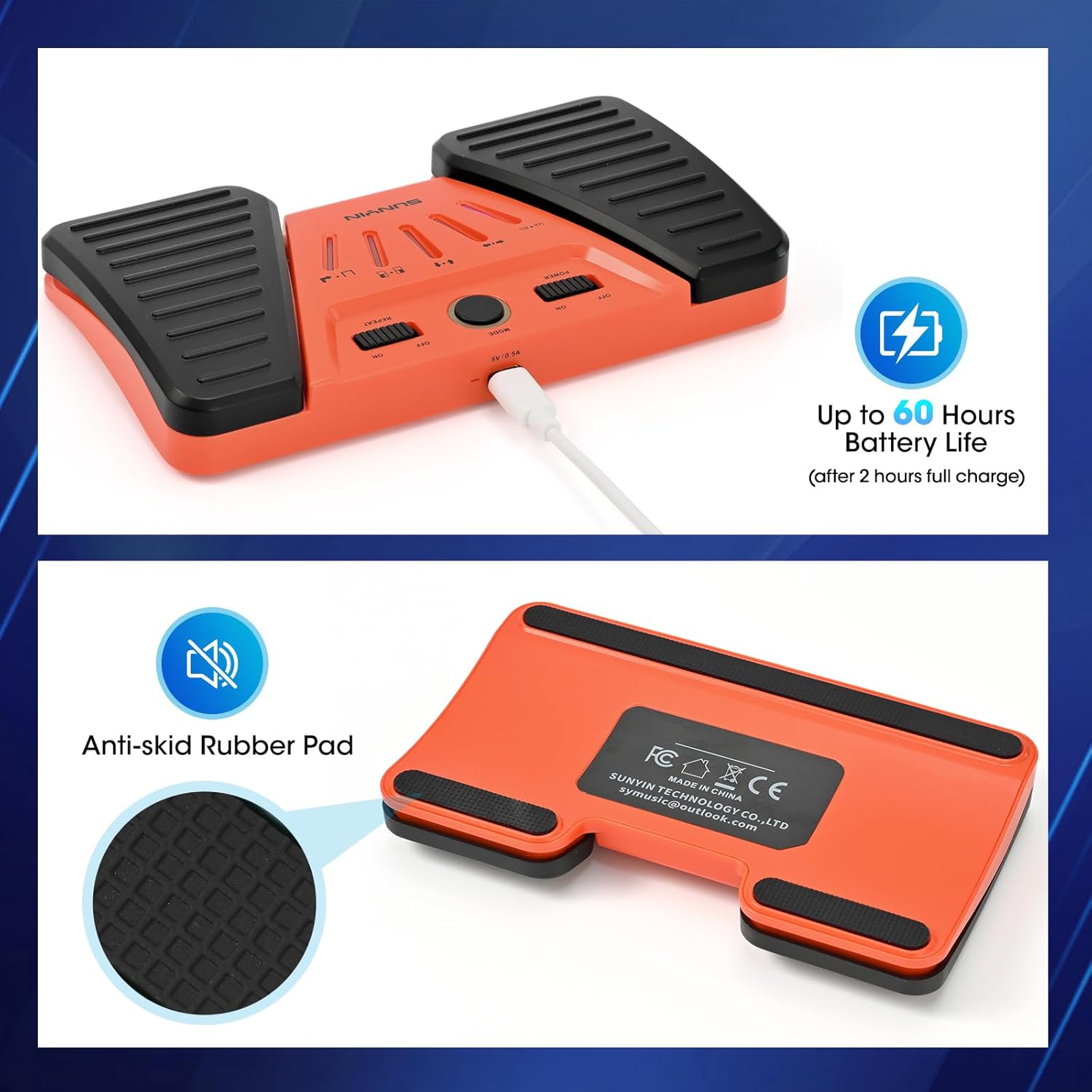 Wireless Page Turner Pedal Buletooth Foot Pedal Music Page Turner Pedal for Phones Ipad Tablets Phone Rechargeable（orange)