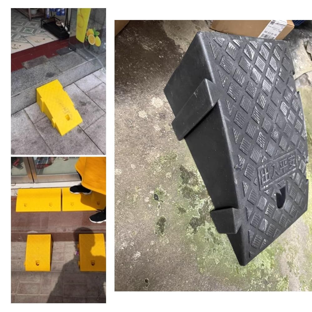 Antypoślizgowe rampy krawężnikowe, plastikowe rampy progowe, rampy krawężnikowe o wysokości 16/19 cm, rampy dla wózków inwalidzkich na chodniki, do przejść, pojazdów, rowerów, moto