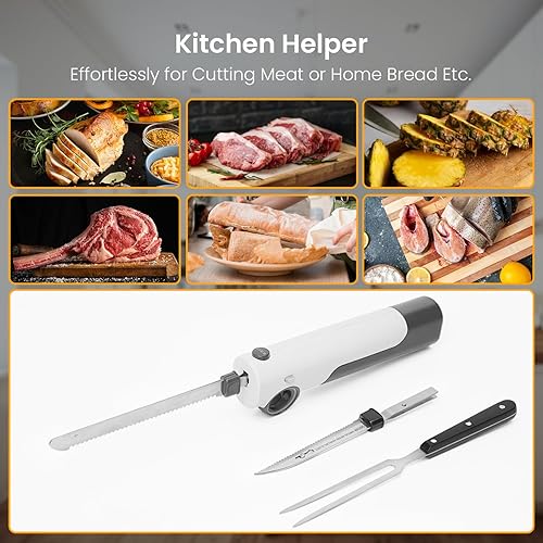 Miniatura 2 de Cuchillo eléctrico inalámbrico recargable, cuchillo eléctrico para tallar carnes, aves, pan, espuma de manualidades, tenedor de servir incluido