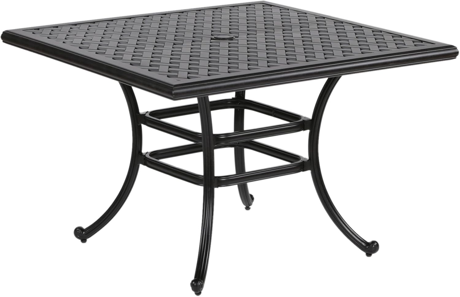 Penau 44 Inchs Square Outdoor Dining Table, Solid Cast Aluminum Construction, Patio Table with Lattice Pattern Top and Umbrella Hole, Antique Bronze Finish, 44 Inchs Length Width, 29 Inchs Height