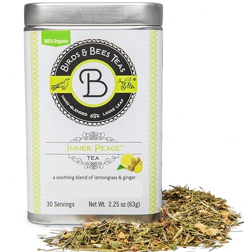 Birds & Bees Teas - Inner Peace is Organic Pregnancy Tea - Mezcla de hojas sueltas con citronela, capuchón de calavera, jengibre, menta verde,