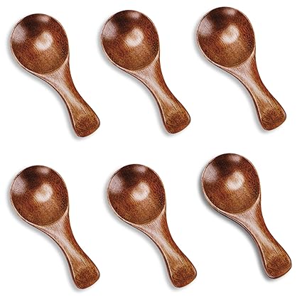 Hefild 6PCS Small Wooden Spoons, 3.2 Inch Small Serving Spoons, Brown Mini Wood Teaspoons for Ice Cream Honey Spice Condiments Jars Tea Bath Salt Coffee Sugar Jam Mustard Eating Seasoning Oil